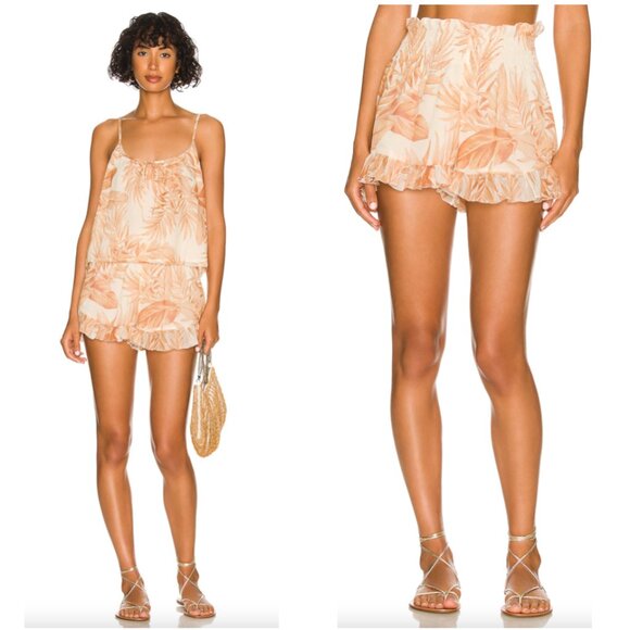 AMUSE SOCIETY Alese Shorts & Fara top in Cafe Cream ruffle tropical print sz S - Picture 14 of 14